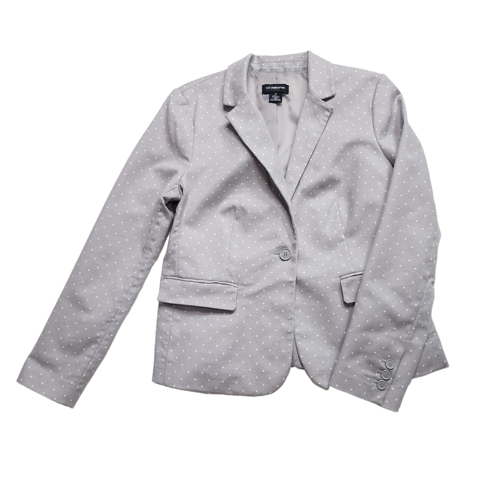 Liz Claiborne Women's Gray Polka Dot Double Cotton Jacket/Blazer size medium
